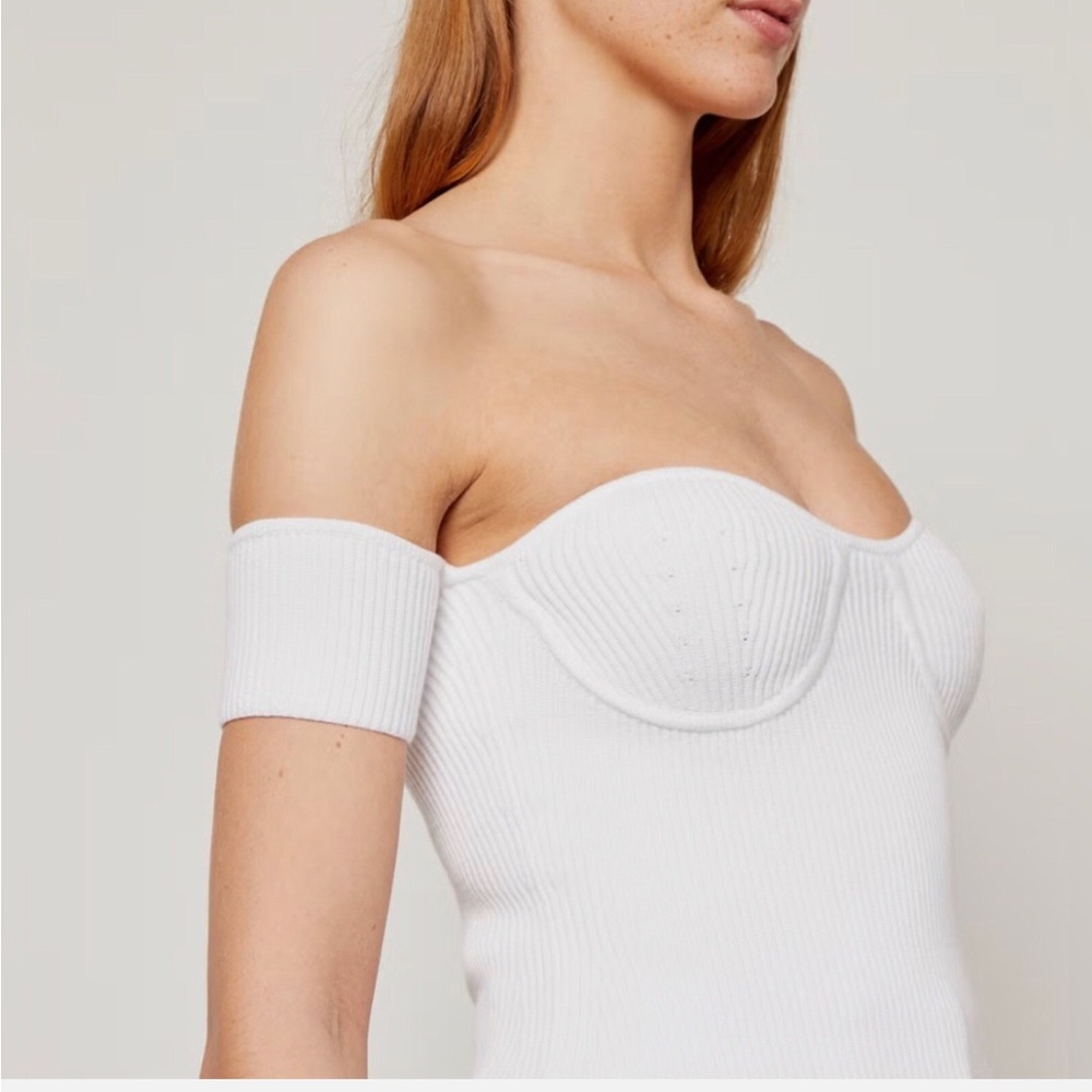 Helmut Lang Contour Pinched Top - White Ribbed Off the Shoulder Size Small NWT